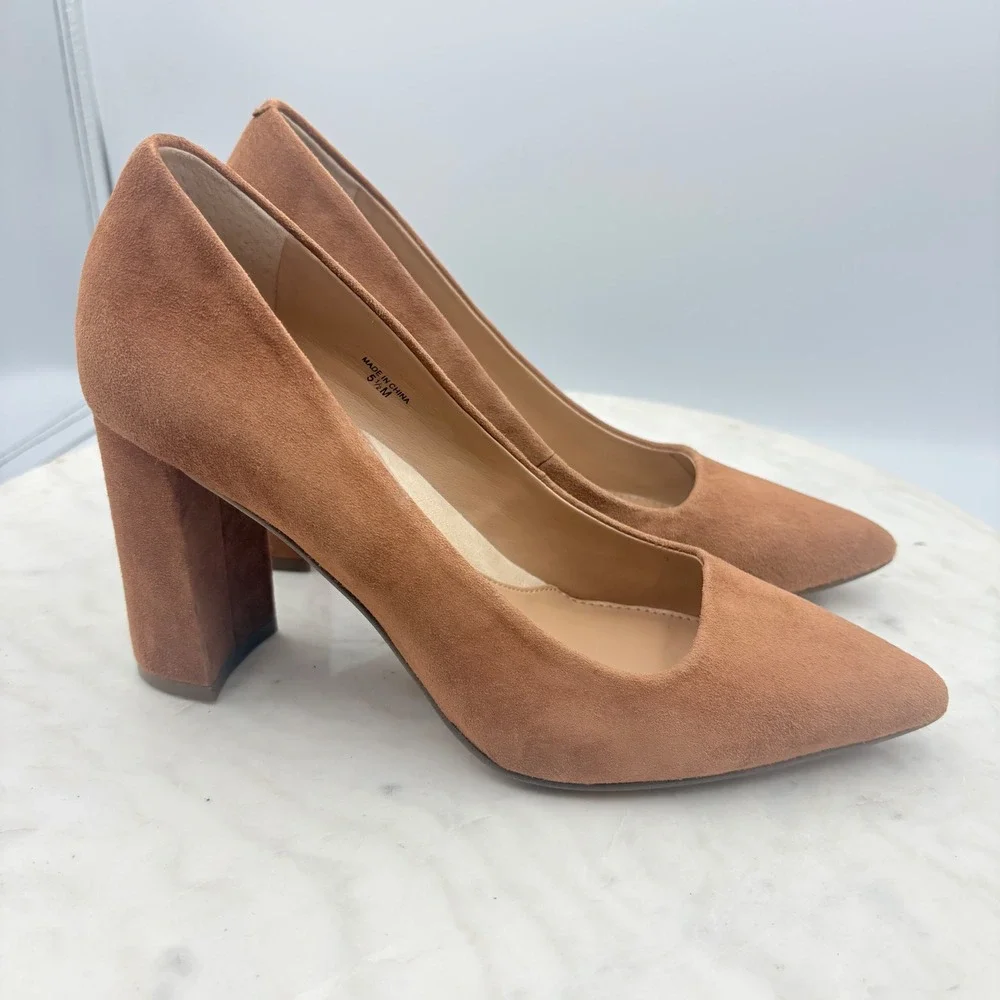 Banana Republic Block Heel Pumps Womens 5.5 Brown Suede Point Toe Office Classic